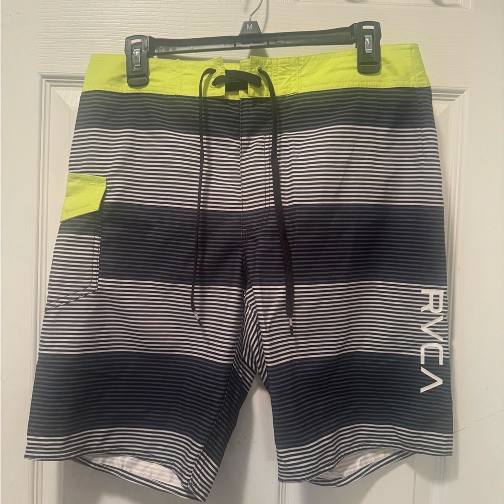 RVCA men’s board shorts, neon yellow with black stripes. like new